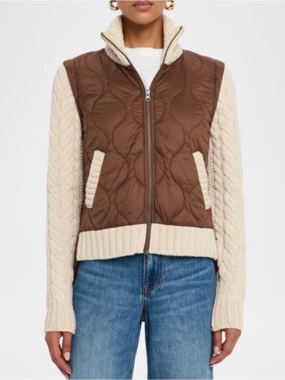 Patra Quilted Cable-Knit Mixed-Media Zip Jacket
